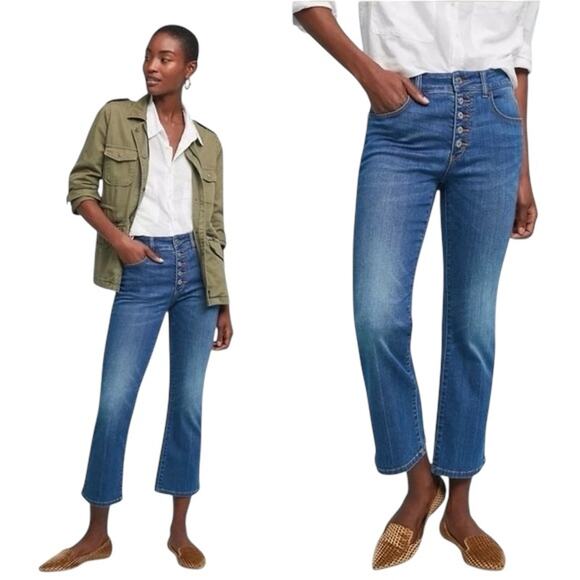 Pilcro and Letterpress High Rise Flare Cropped Jeans Button Fly size 32 - Picture 1 of 8